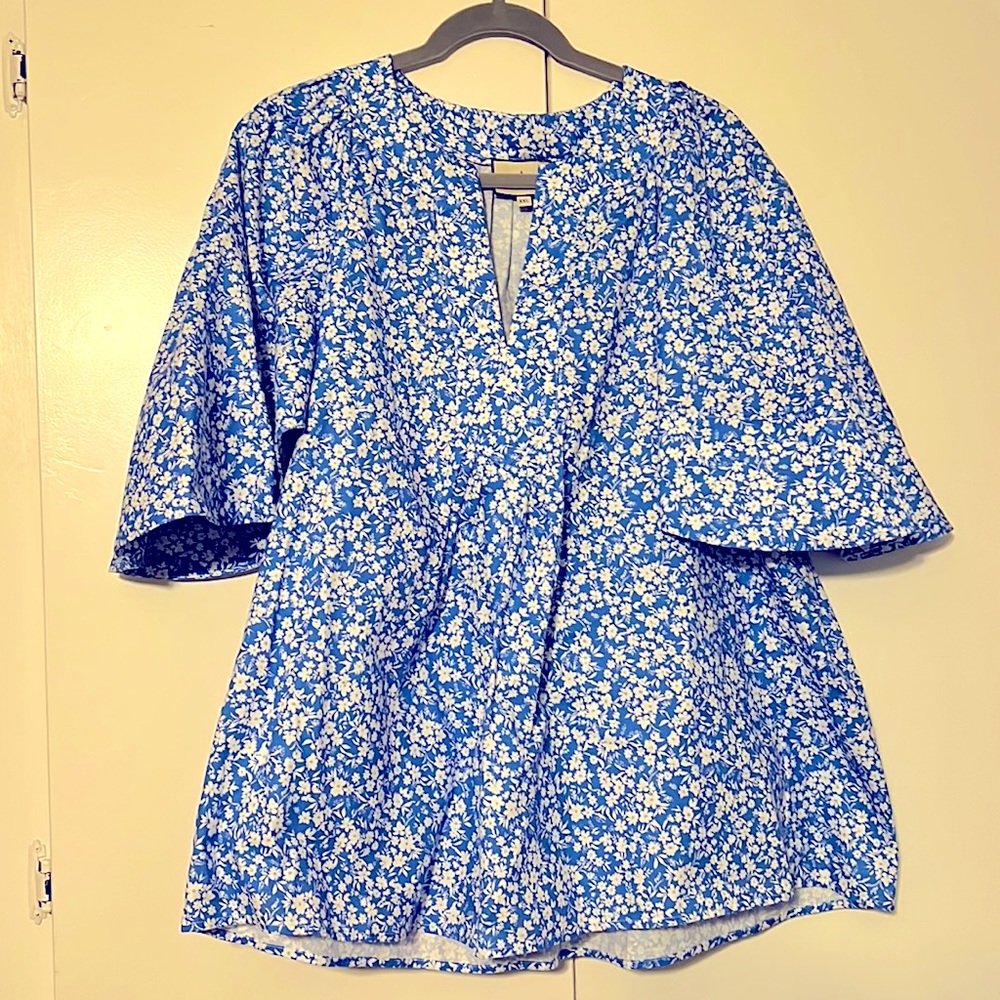 Tuckernuck Blue Ditzy Blooms Flutter Sleeve Top XXL